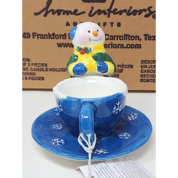 New Home Interiors Set Of 3 Snowmen Tea Light Candle Holders In‎ Original Box - Picture 3 of 11